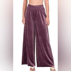 Zenana EUC XL Women's Purple Velvet Wide-Leg Pants Waist 20 Flat Inseam 31